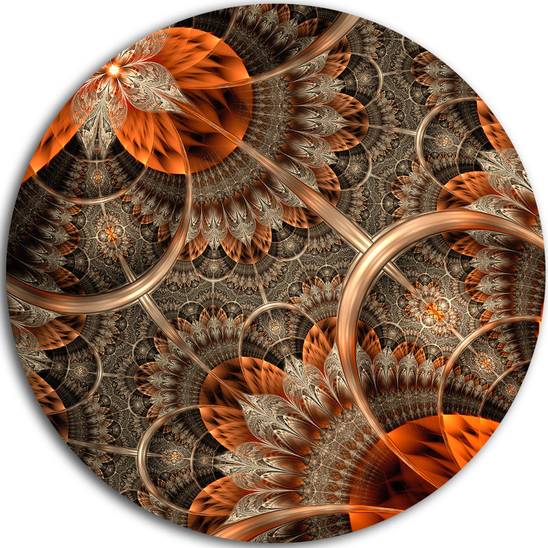 Orange brun, fleur fractale, impression sur métal, H 36 po x l 36 po x P 1 po