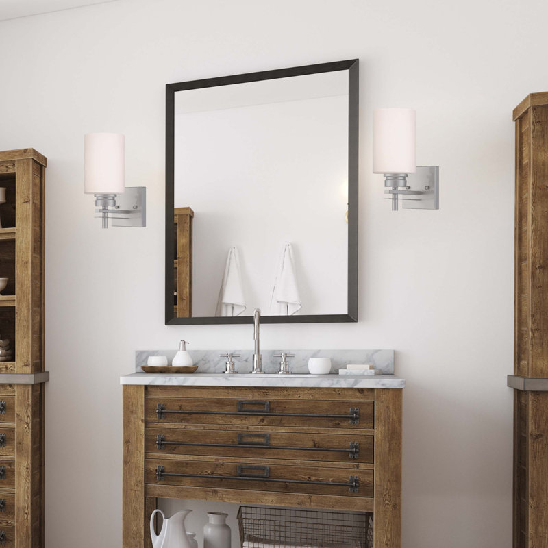  Applique murale ou applique murale pour salle de bain 1 lumière en nickel Carena avec abat-jour cylindrique en verre gravé blanc Carena