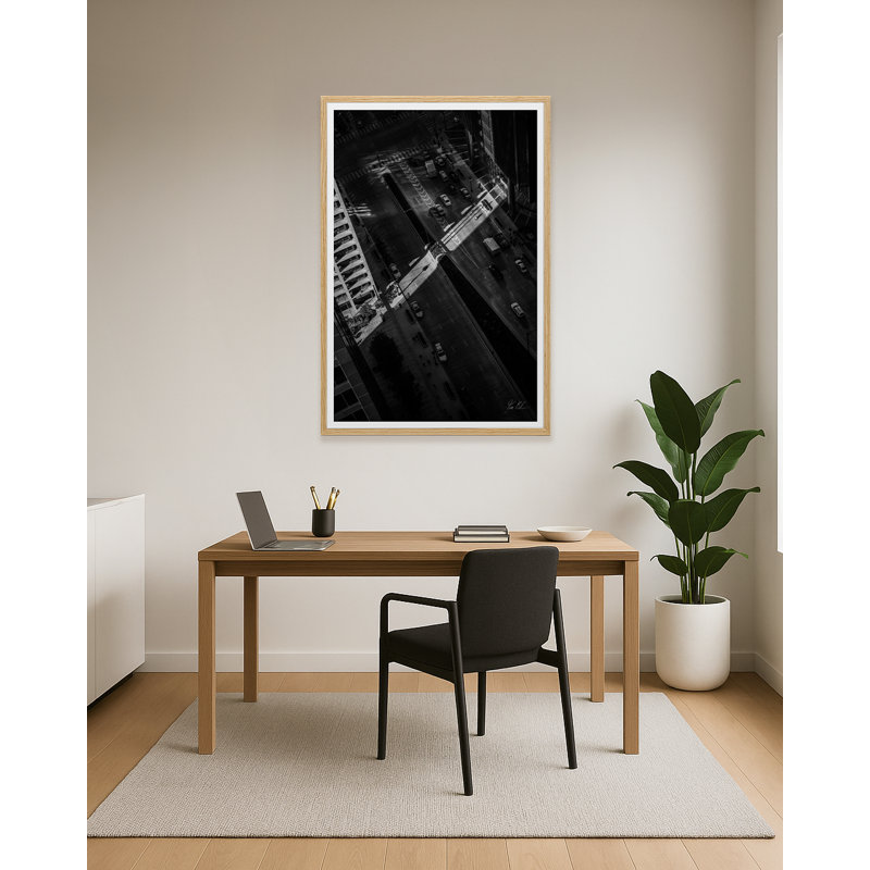 Wacker Drive Chicago I, 52.75" H x 35.5" W x 1.5" D, Toile encadrée artisanale, Chêne