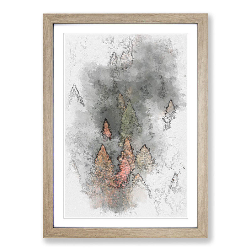Pointed Trees - Single Picture Frame Painting on MDF, 87cm H x 62cm W x 2cm D, Oak Framed