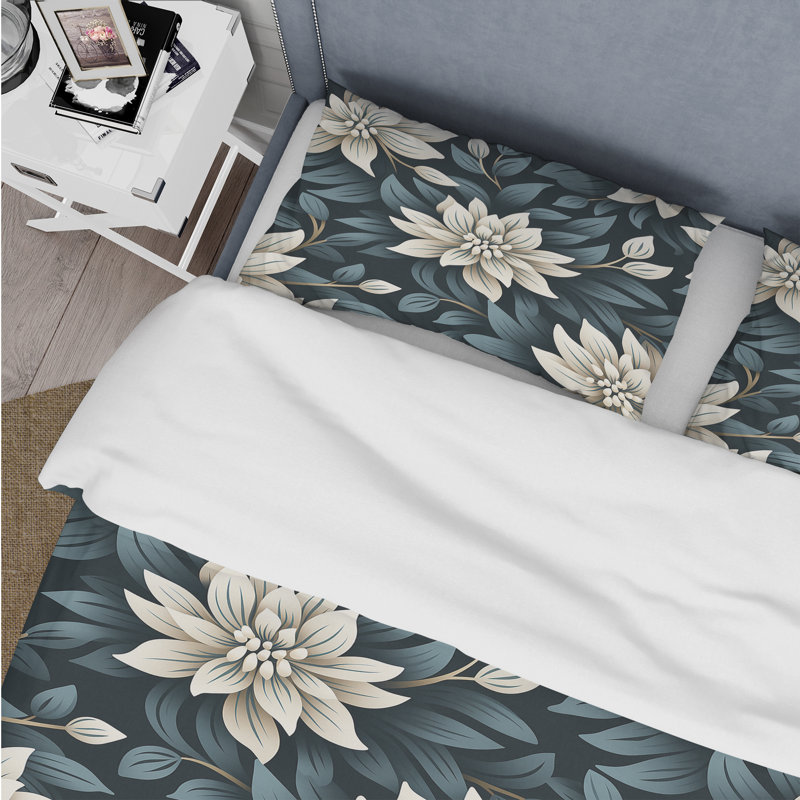 Essence monochrome - Ensemble de housse de couette à motif floral - Microfibre de polyester