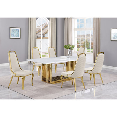 Kenne 6 - Person Marble Top Pedestal Dining Set