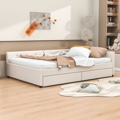 Upholstered Daybed with Built-in USB Ports and Two Storage Drawers by Latitude Run