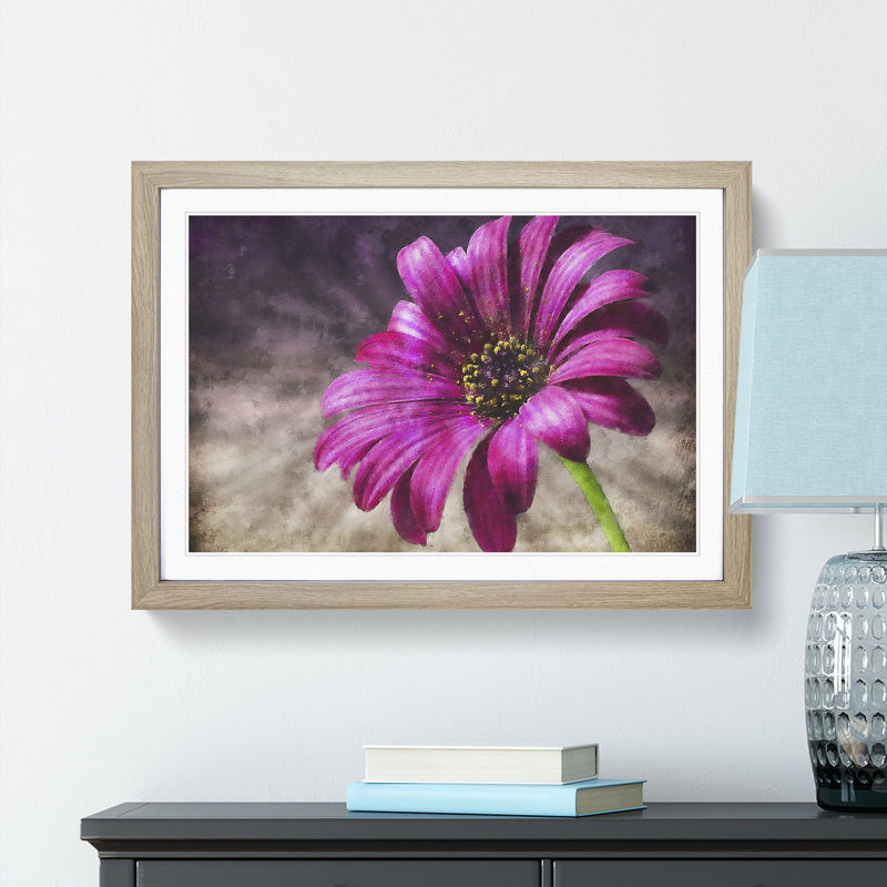Purple Daisy - Picture Frame Painting Print, Oak Framed, 62cm H x 87cm W x 2cm D