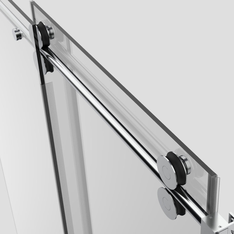 60 po X P 76 po H Porte de douche coulissante simple sans cadre / finition en chrome avec verre transparent, Chrome chrome