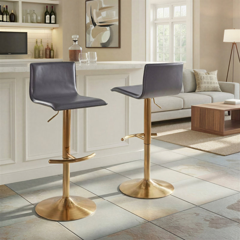 Tabouret de bar ajustable avec repose-pieds arrondi Middlebrook, Doré, Siège gris / cadre doré