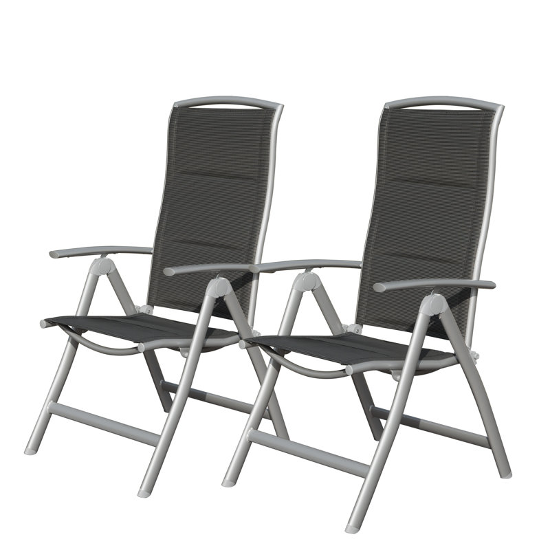 Ensemble de 2 chaises de patio inclinables réglables - sièges d'extérieur pliables en aluminium à haut dossier avec tissu textilène rembourré pour le jardin, la terrasse et la piscine