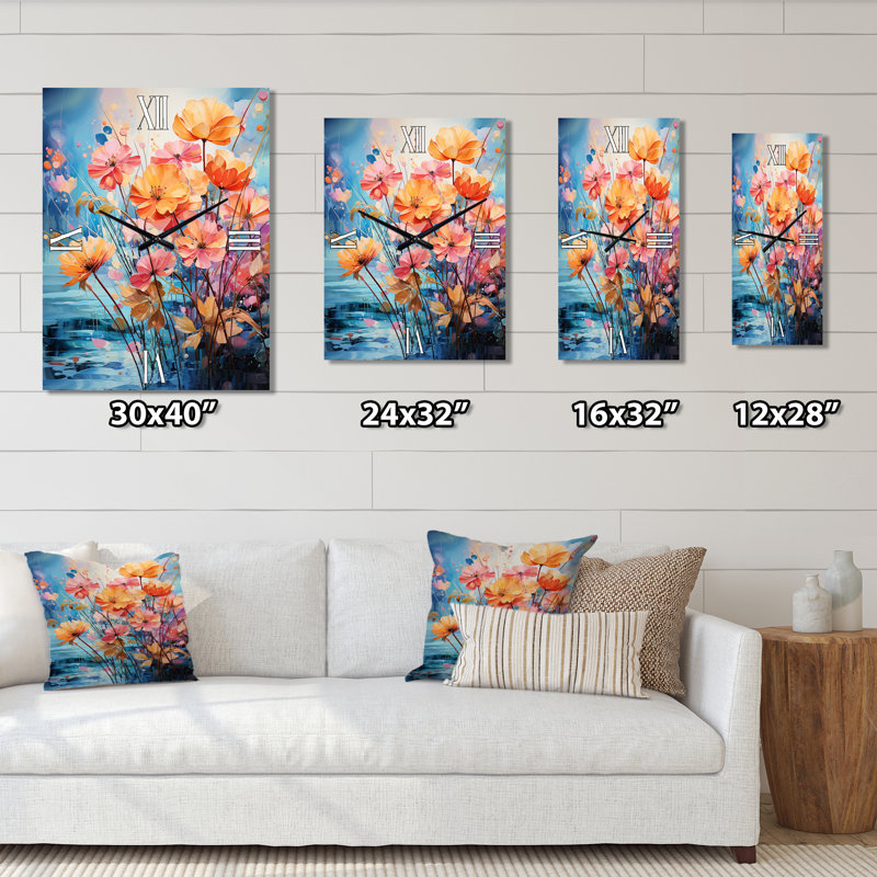 Collage de fougères multicolores - très grandes horloges murales florales, H 28 po x l 12 po x P 1 po