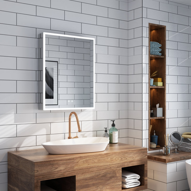 Azamat 30"H Recessed or Surface Mount Frameless LED Medicine Cabinet With  Adjustable Shelves, 30" H x 24" W x 4.63" D, Oui