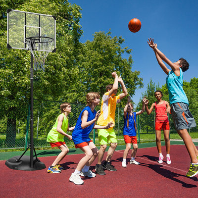 Système de cerceau de basketball portatif réglable de 7,5 à 9,2 pi de hauteur avec panneau et roues de 32 po pour l'intérieur et l'extérieur