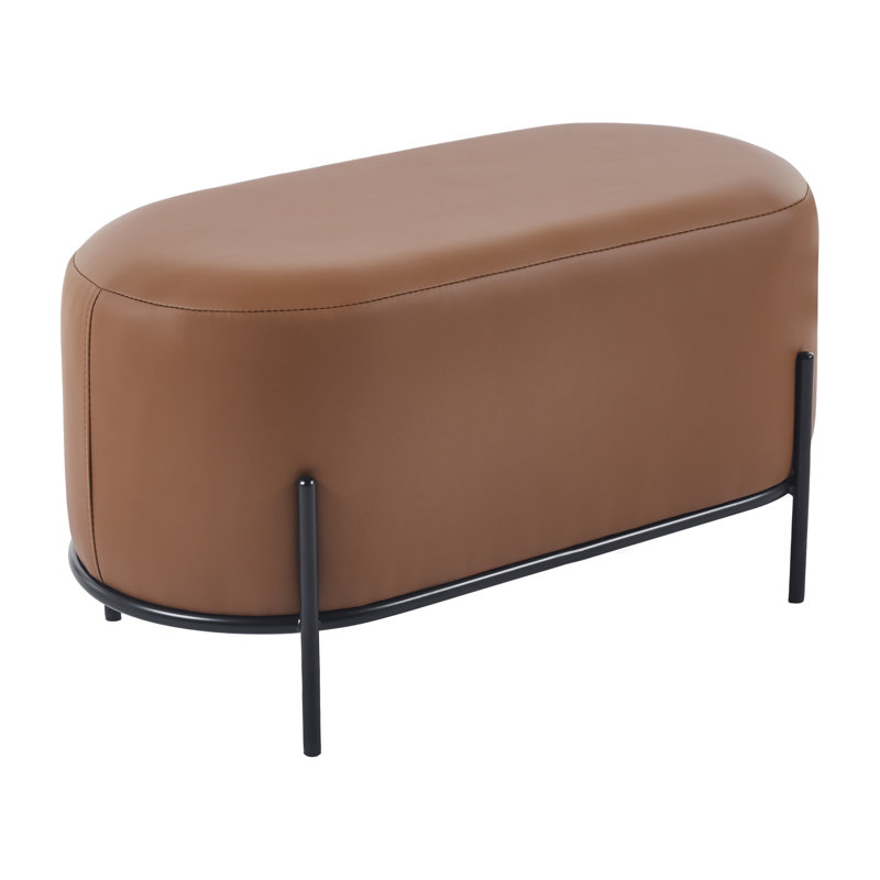 Caeso Leather Bench With Metal Legs, Brown