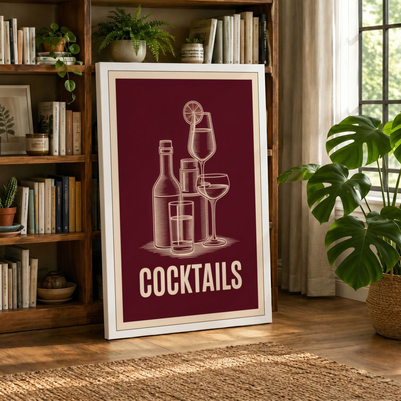 Cocktails Deco Art Deco 1 Piece Wrapped Canvas Wall Art, 18x12 - 45.7 x 30.5 cm, Sage Border