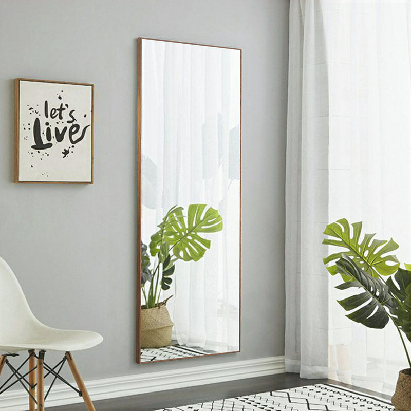 Quinnisha Solid Wood Rectangle Mirror, 58" x 15", Brown