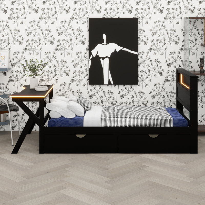 Wooden Gaming Platform Bed With LED Headboard