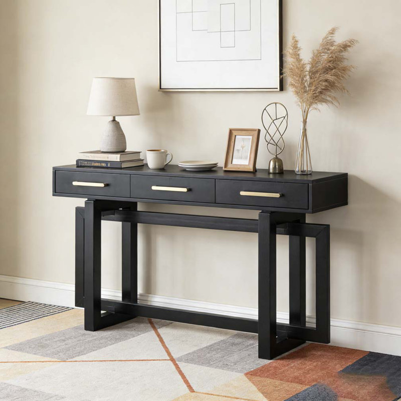 Console élégante avec trois tiroirs, Noir