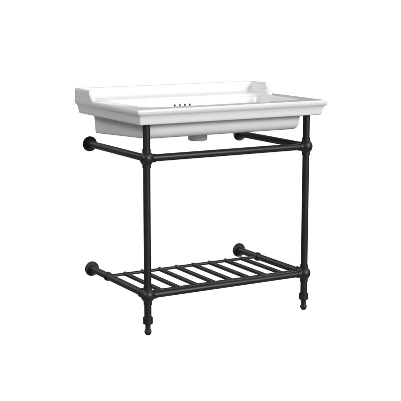 Valarte Console Sink, 32", 8" Faucet Holes, Polished Nickel Legs, 8" Centers, Matte Black