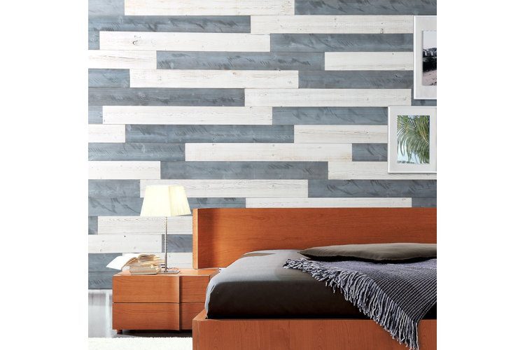 blue and white shiplap textured wall