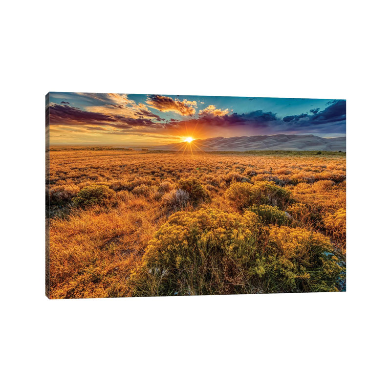 USA, Colorado, Great Sand Dunes National Park and Preserve. Sunset over dunes and plain. 1 Piece Wrapped Canvas Wall Art