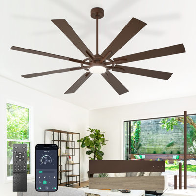 66 inch 8-Blade Ceiling Fan with LED Light Remote App Control Reversible Two-tone Fan Blades Brown & Wood Grain Brown Fan Body