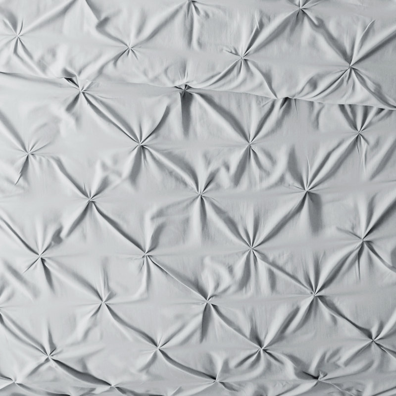 Pinch Pleat Textured Duvet Cover Set, Twin Duvet Cover + 1 Sham, Light Gray