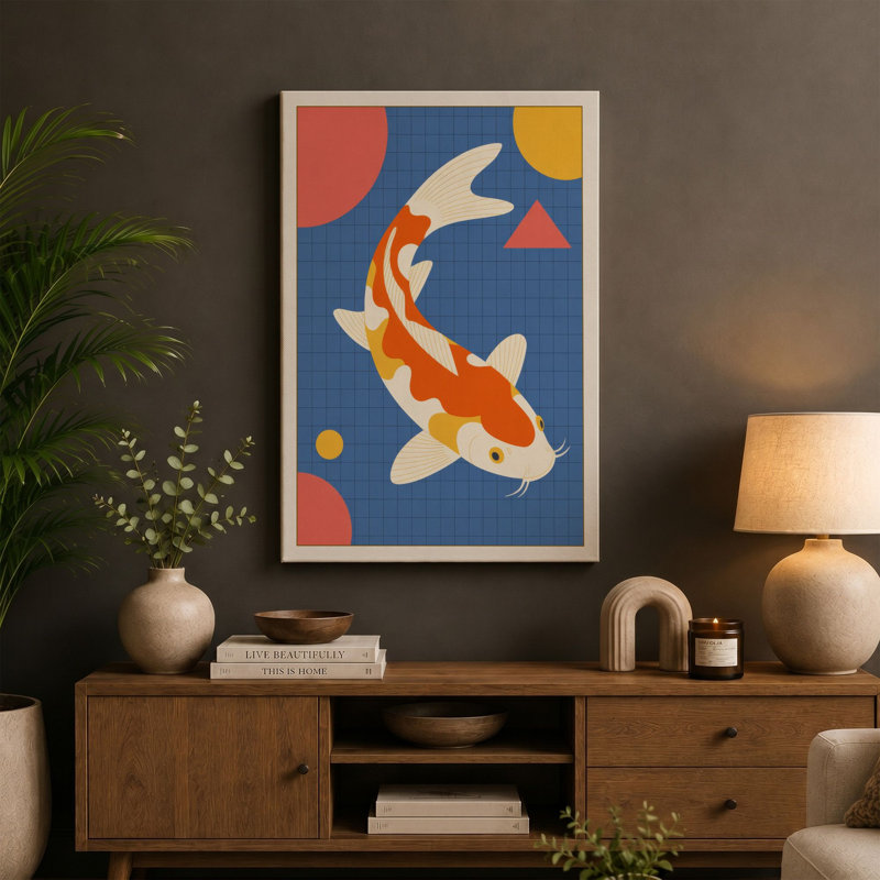 Leaping Koi Geometric - Wrapped Canvas, 36x24 - 91.4 x 61.0 cm, Sage Border