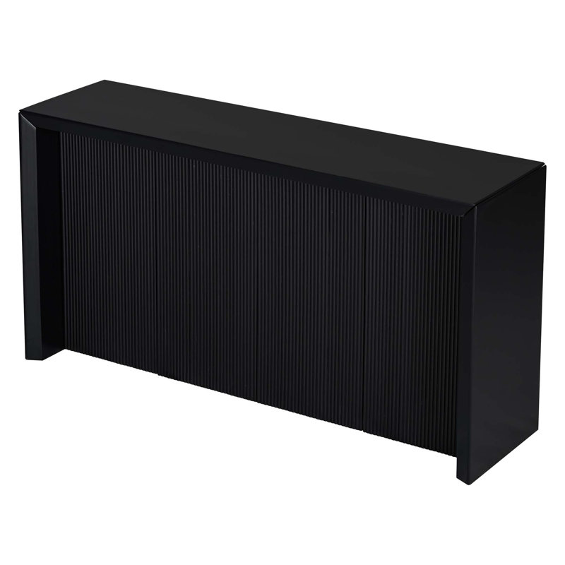 Acacia Wood Veneer Simple Entryway Table With Wavy Design, Black
