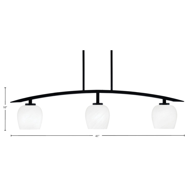 Luminaire pour îlot de cuisine 3 lumières kurve au fini noir mat avec verre en marbre blanc de 6 po