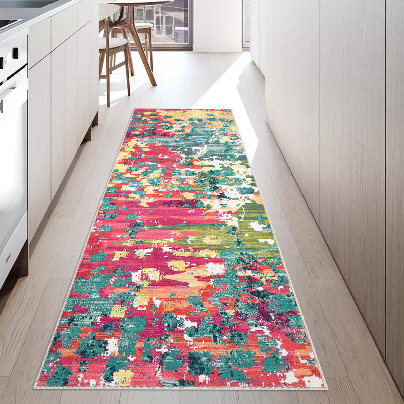 Jikai Washable Abstract Indoor Rug, Runner 2' x 6'