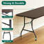 Table pliante robuste en plastique brun de 6 pi avec poignée - Utilisation intérieure / extérieure-123498301-123498314