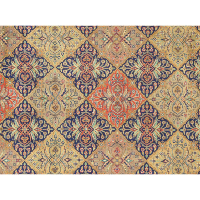 Hand Knotted Wool Area Rug in Navy And Gold