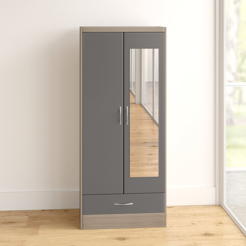 Cascio 2 Door Wardrobe, Grey Gloss/Light Oak Effect Veneer