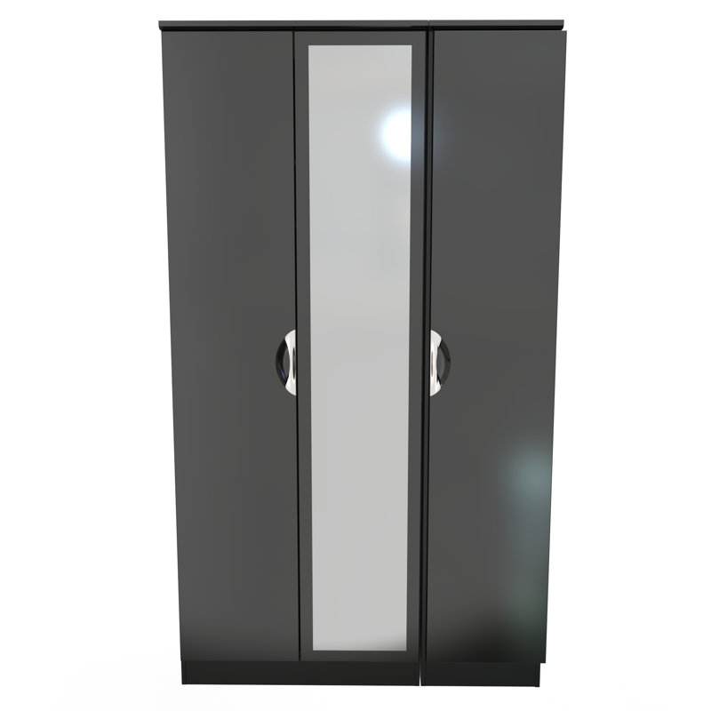 Bhodhini Tall Triple Mirror Wardrobe , Gloss/Black