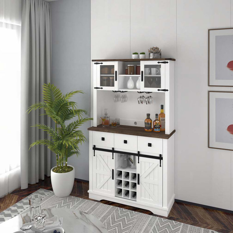 Buffet Farmhouse avec porte de grange coulissante, armoire rustique 70 "avec tablettes de rangement Farmhouse