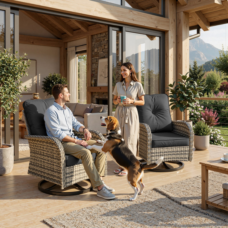 All-Weather Rattan Rocking Swivel Patio Chairs With Cushions, Black