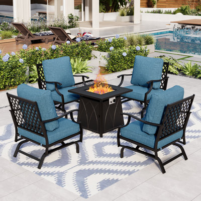 Asfand 4 - Person Outdoor Seating Group with Rocking Lounge Chairs&  Firepit Table