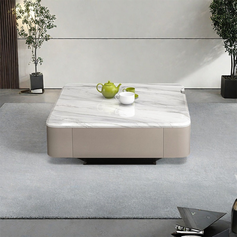 Table basse italienne en pierre carrée micro-cristalline, H 14,6 po x L 31,5 po x l 31,5 po