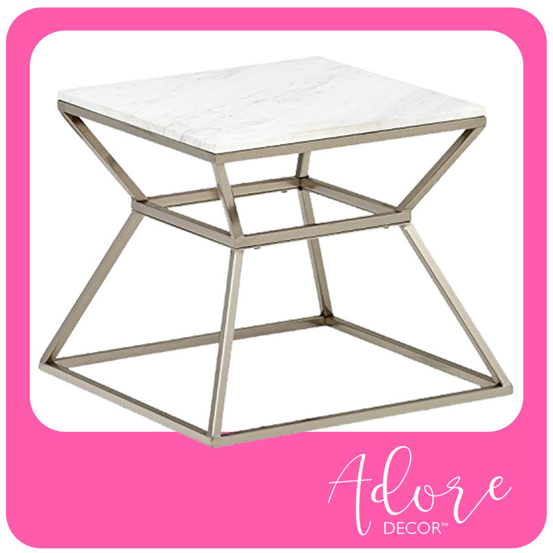 Adore Decor Audrey Marble Side Table, 17", Green