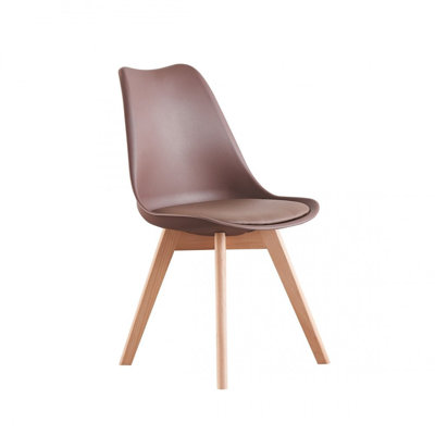 Thomasin Modern  Scandinavian Minimalist Dining Chair with Faux Leather Cushions and Solid Wood Legs - Side Chair for Dining Room Kitchen Office - Single