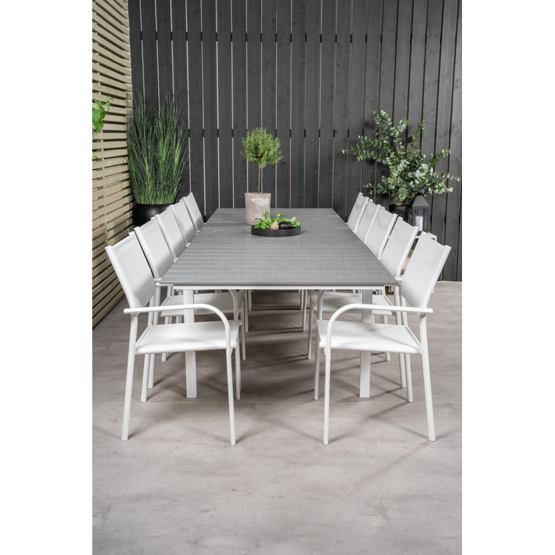 Faiyaz 10 - Person Patio Dining Set with Extendable Rectangular Table, White/Taupe