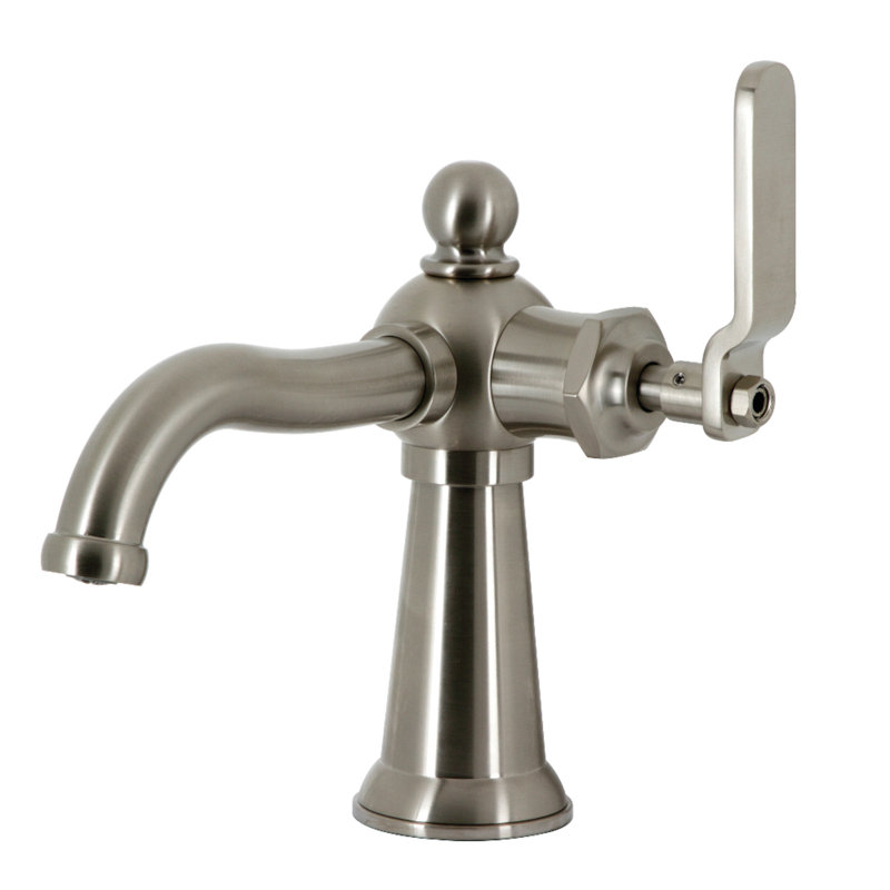 Kingston Brass Knight Single-Handle 1-Hole Deck Mount Bathroom Faucet with Push Pop-Up, Brushed Nickel