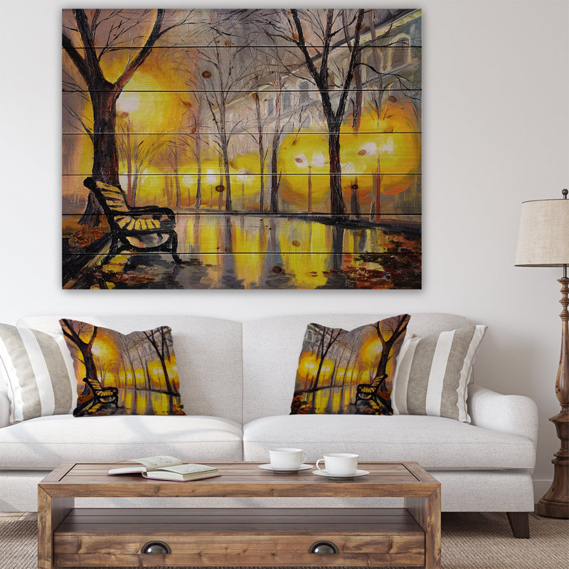 Empty Autumn Street - reproduction d'art, H 15 po x l 20 po x P 1 po, Bois