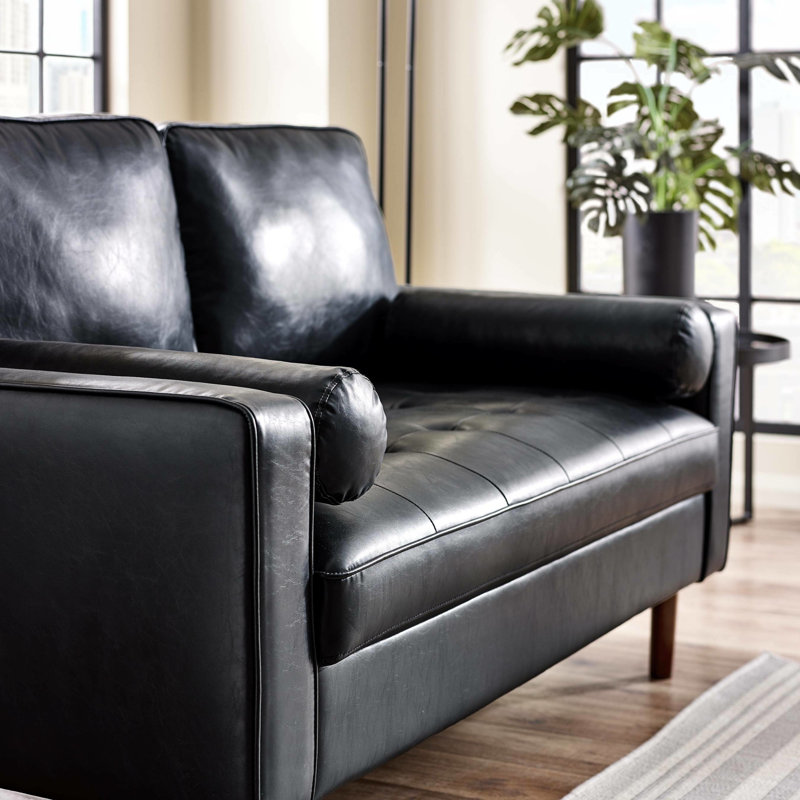Altmann 2 Seater Faux Leather Loveseat Sofa, Black