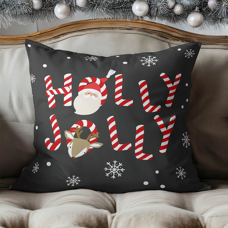 Coussin Holly Jolly, Carré 16 po, Gris anthracite
