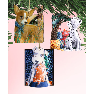 Ensemble d’ornement figurine suspendu en bois 3 pièces dogs