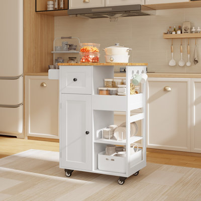 23.6" Rolling Kitchen Cart with Storage Cabinet, Drawer and Open Shelves