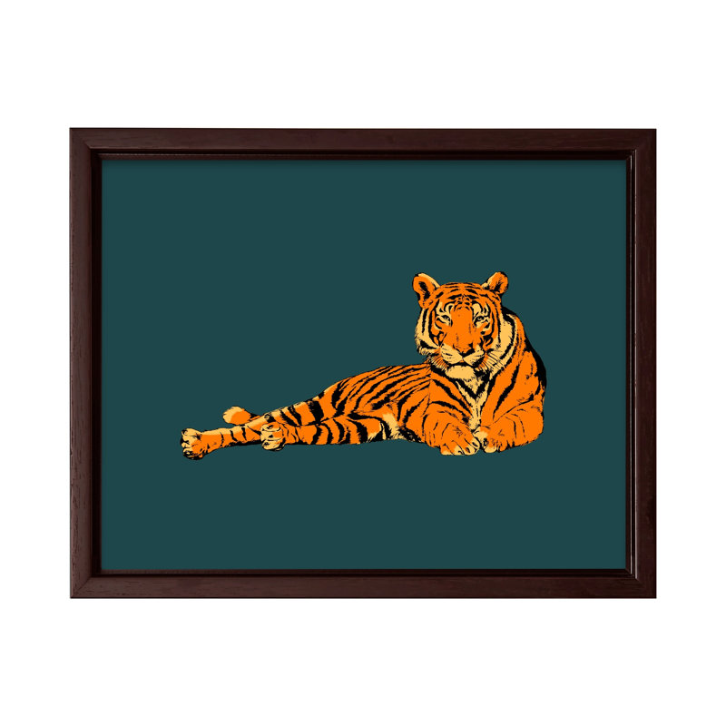 Tigre couché n ° 1, Canevas, H 11 po x l 14 po, Encadrement brun