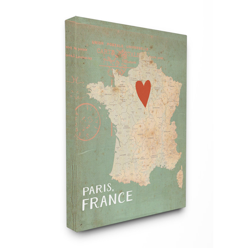 «My Heart is In Paris Map» par Katie Doucette, reproduction d'art graphique sur toile, H 30 po x l 24 po, Toile tendue