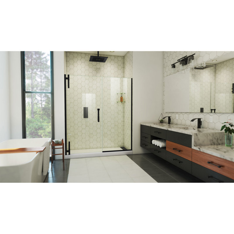 DreamLine Ascend 58 - 59 inch W x 72 inch H Frameless Pivot Shower Door in Matte Black, Matte Black, 59"