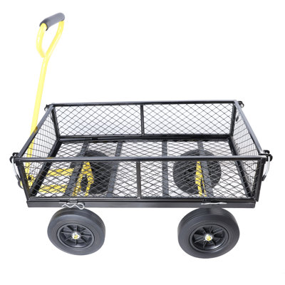Four-wheel Utility Cart with Black Yellow Solid Wheels Garden Wheel for Easy Firewood Gardening Transport