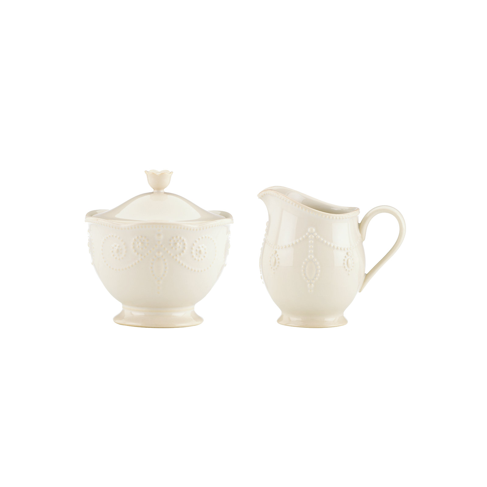 French Perle White Sugar and Creamer Set, White